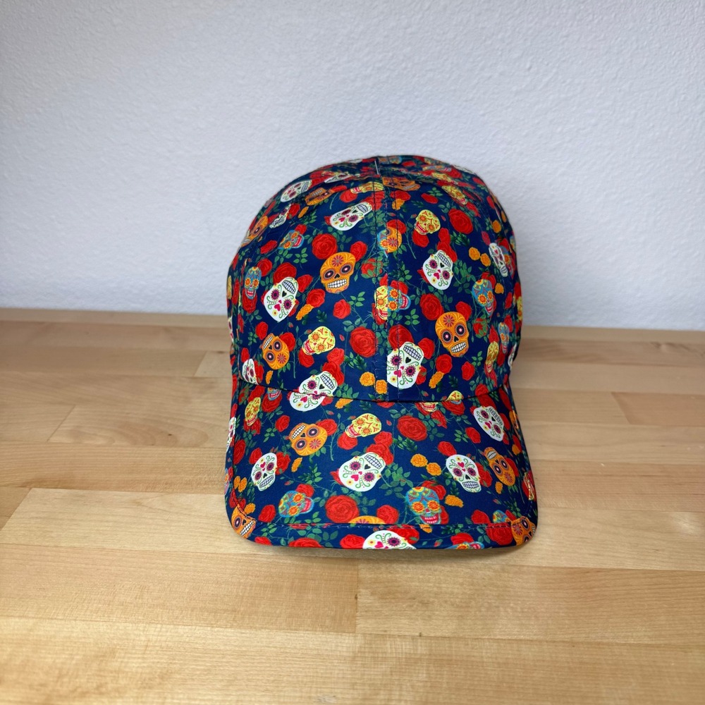 Sprints Sugar Skull Performance Running‎ Hat Navy Blue Floral Adjustable OSFM